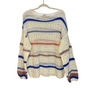 Cato Established Womens Striped Crochet Knit Oversized Sweater Size L